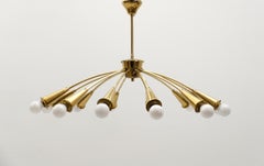 Hübsche 12-armige Sputnik Modern Lampe aus Messing, 1950er Jahre