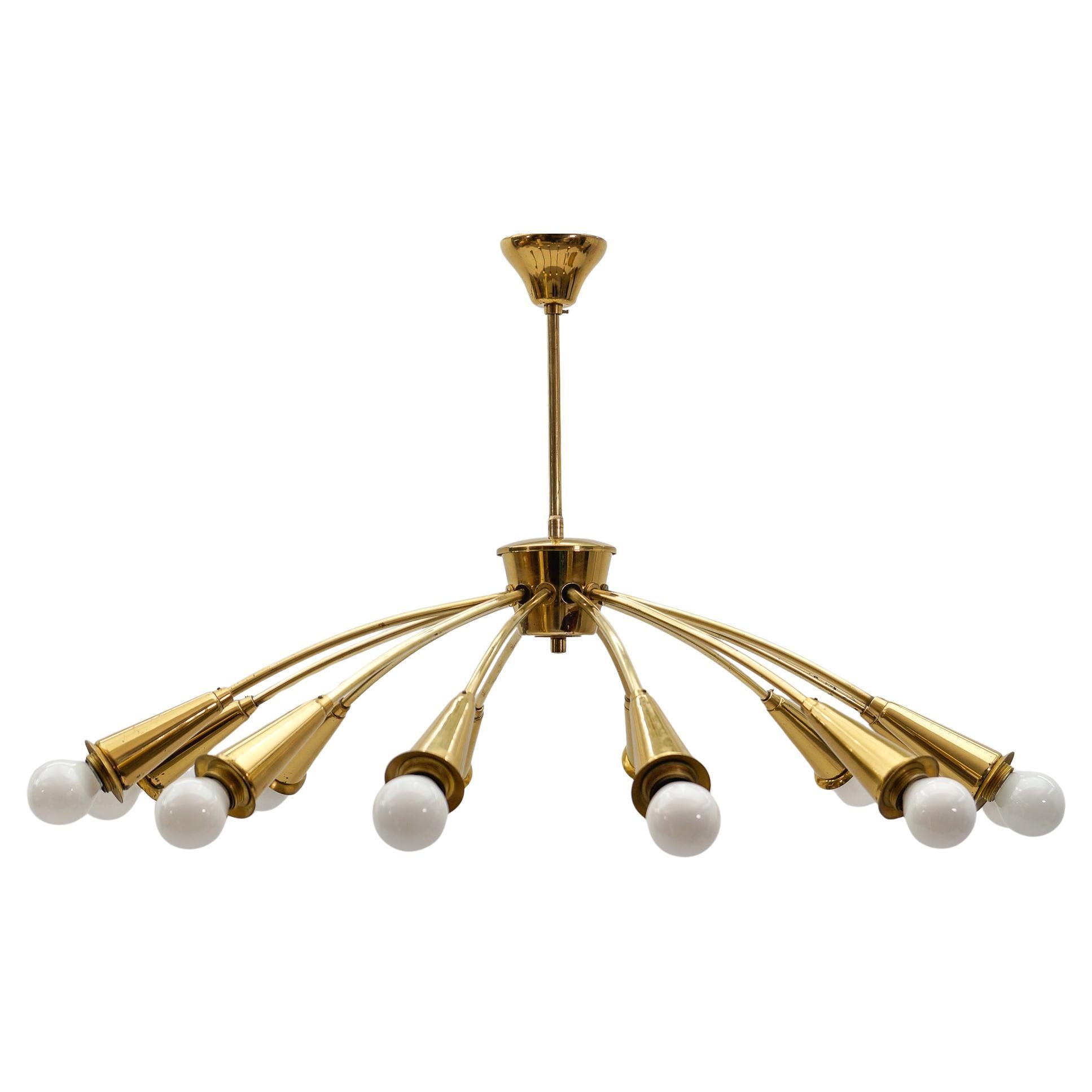 Lovely Mid-Century Modern 12-Arm Brass Sputnik Lamp, 1950s