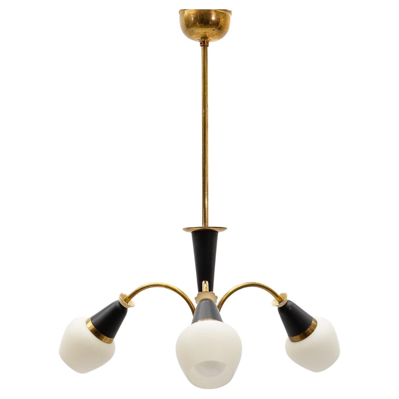 Lovely Mid-Century Modern 3-Armed Brass Sputnik Lamp, 1950s For Sale