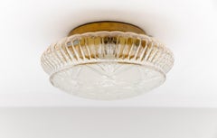 Lovely Mid-Century Modern Amber Bubble Cut Glass Flush Mount Lamp, 1960s