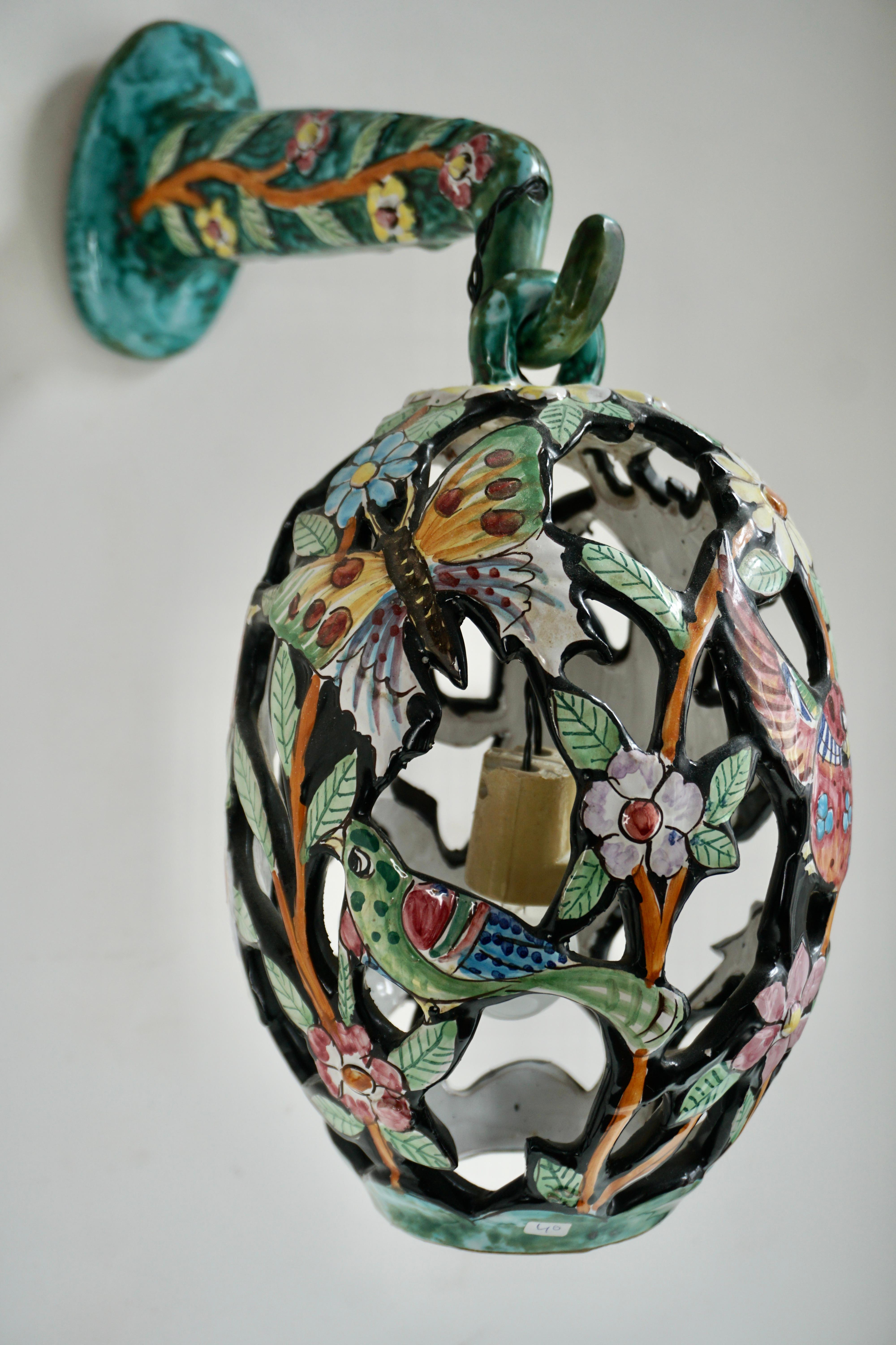Italian Lovely Mid-Century Modern Bird Cage Wall Light with Butterfly Birds and Flowers For Sale
