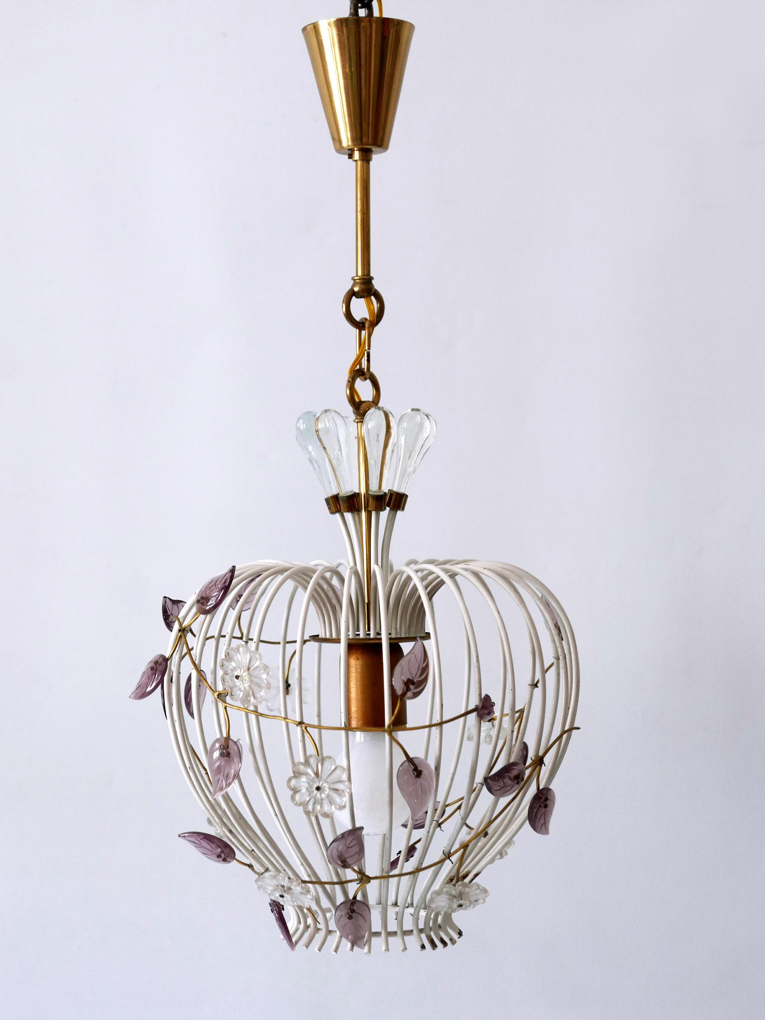 Mid-Century Modern Jolie lampe à suspension ou lustre à cage à oiseaux mi-siècle moderne, Allemagne, années 1950 en vente
