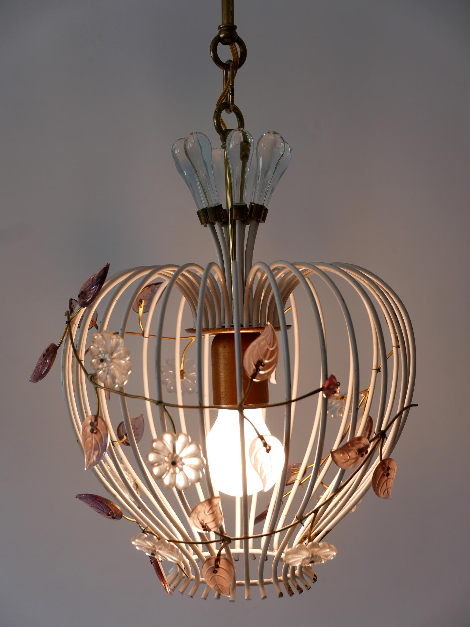 Milieu du XXe siècle Jolie lampe à suspension ou lustre à cage à oiseaux mi-siècle moderne, Allemagne, années 1950 en vente