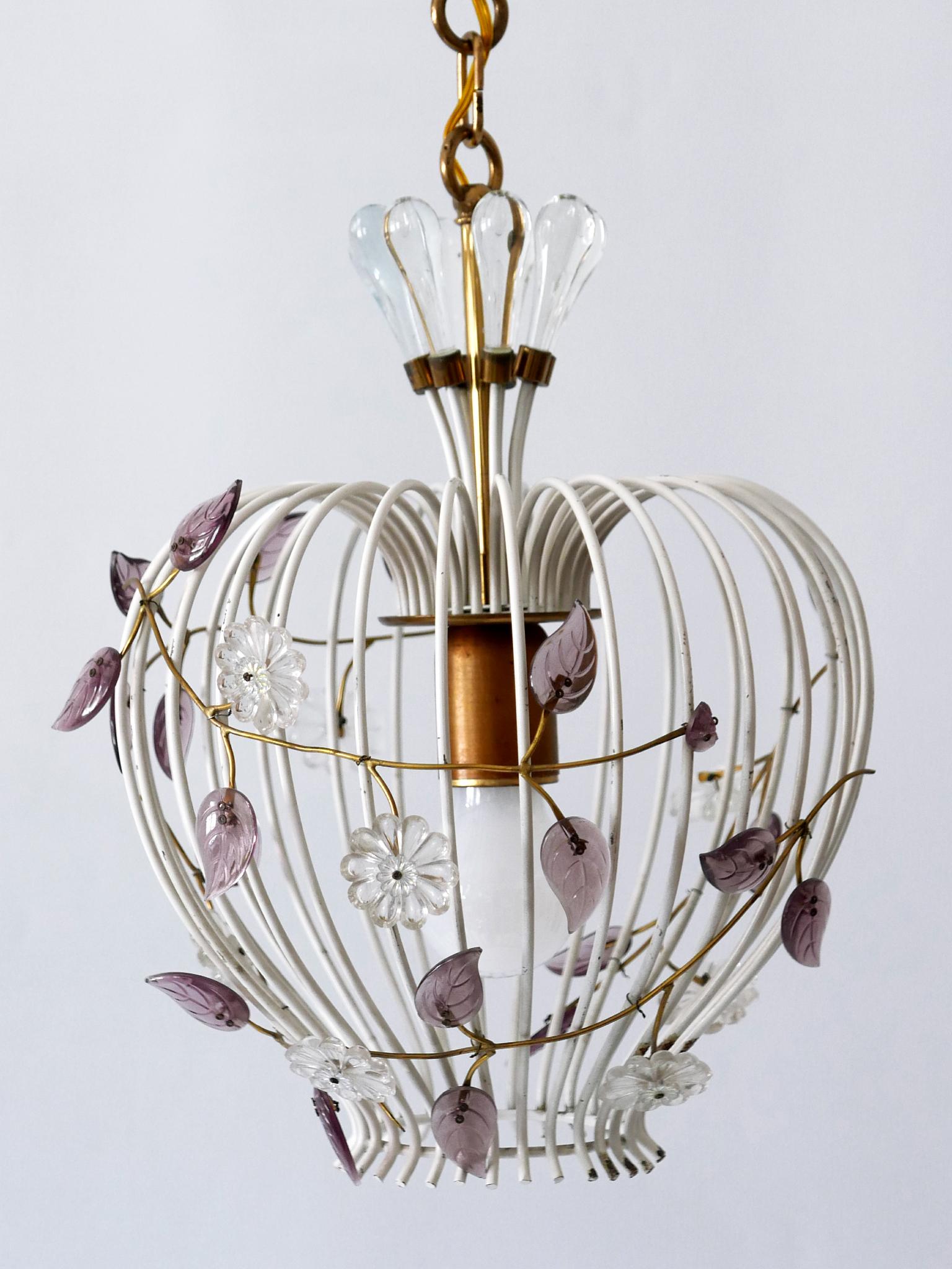 Laiton Jolie lampe à suspension ou lustre à cage à oiseaux mi-siècle moderne, Allemagne, années 1950 en vente