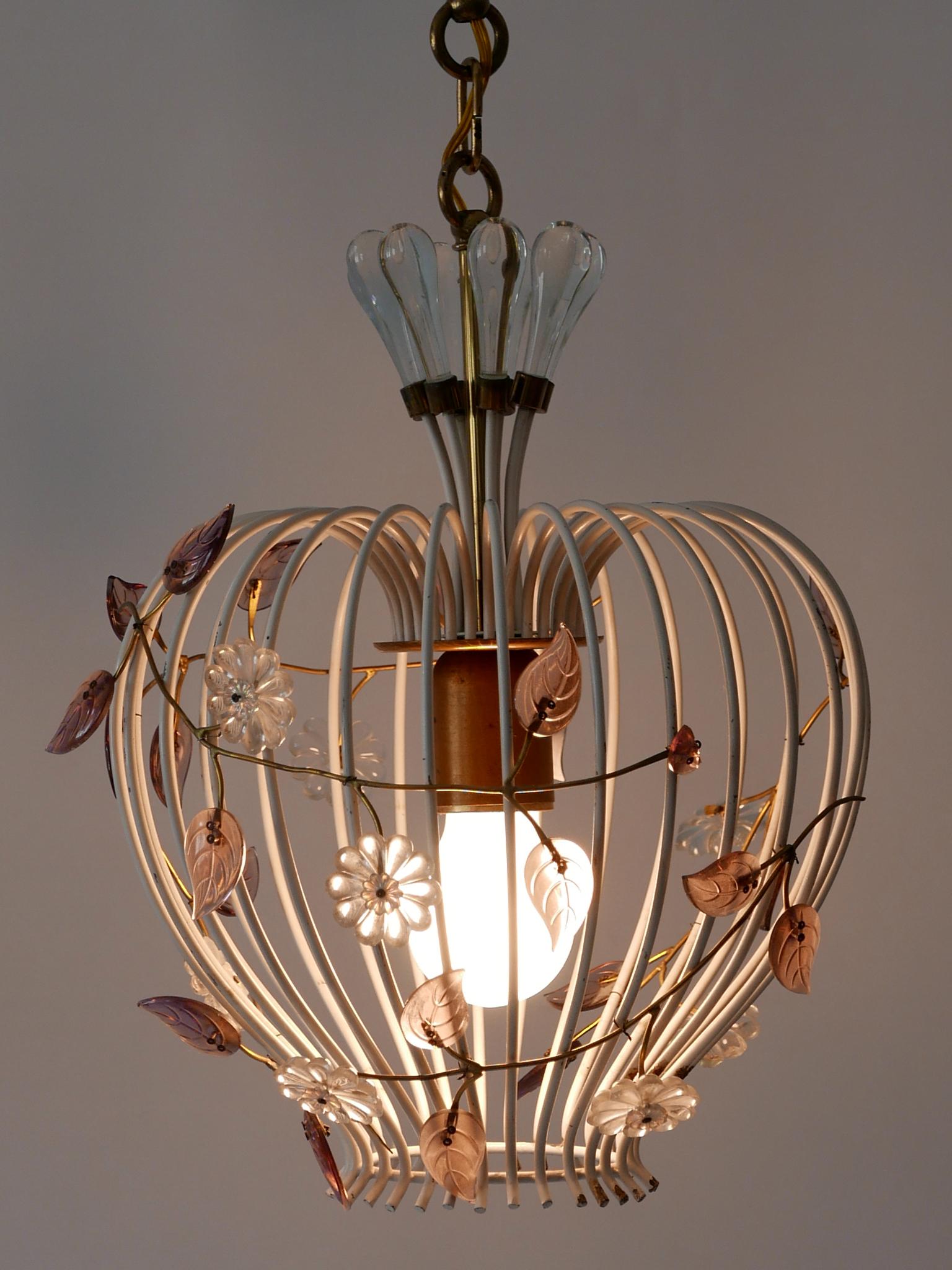 Jolie lampe à suspension ou lustre à cage à oiseaux mi-siècle moderne, Allemagne, années 1950 en vente 1