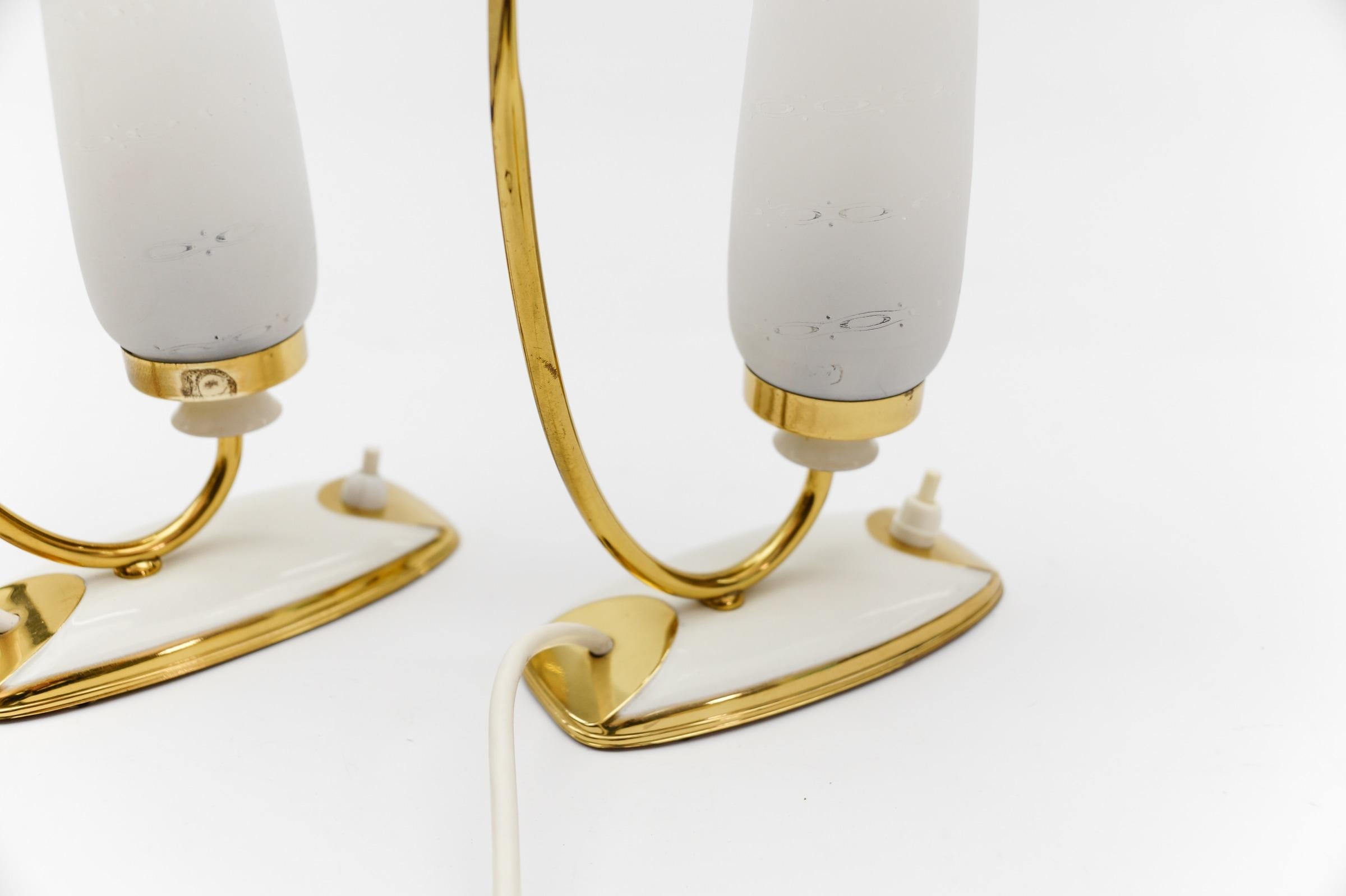 Lovely Mid-Century Modern Brass and Glass Table Lamps, 1950s   For Sale 6