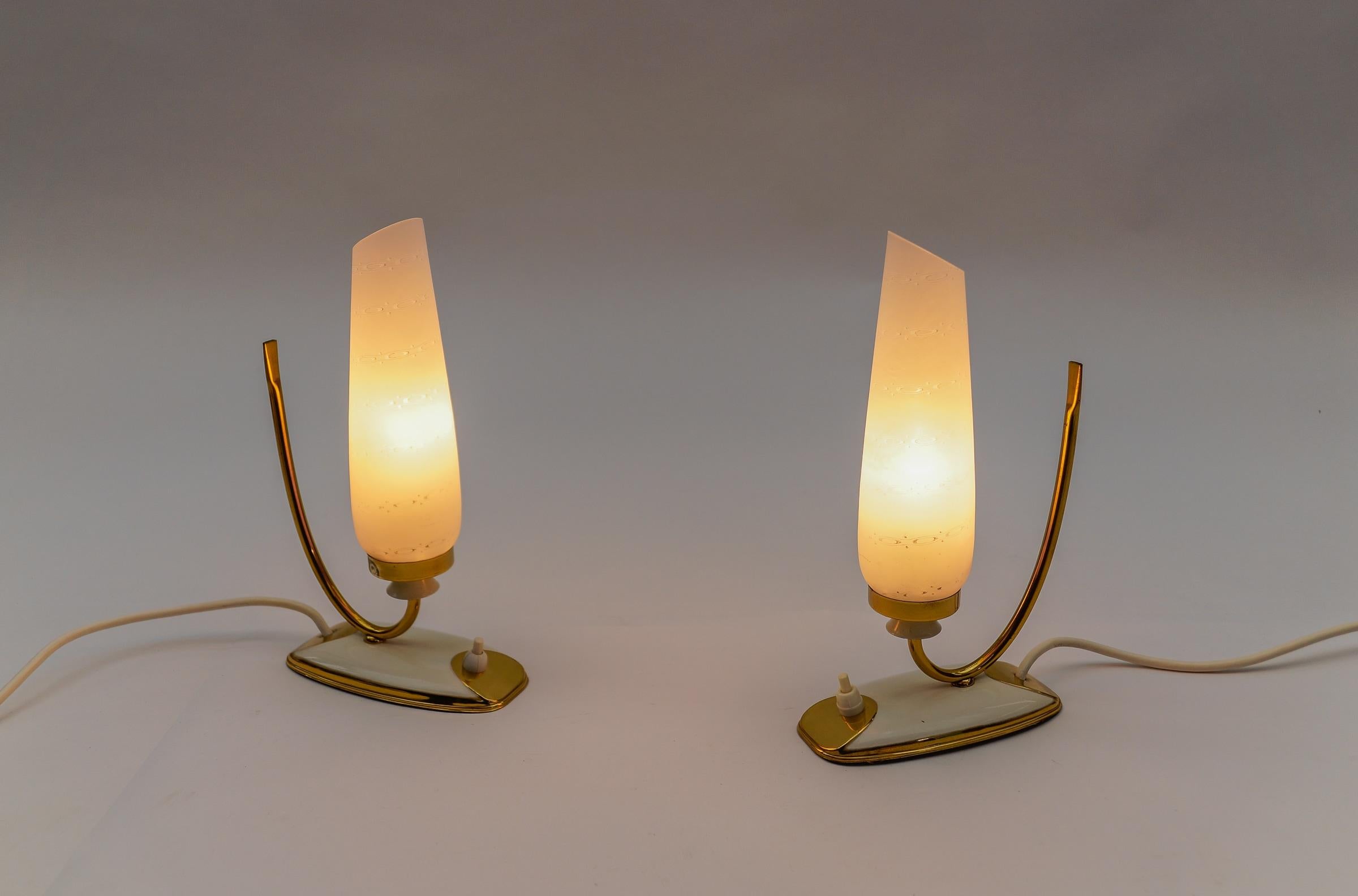 Mid-20th Century Lovely Mid-Century Modern Brass and Glass Table Lamps, 1950s   For Sale