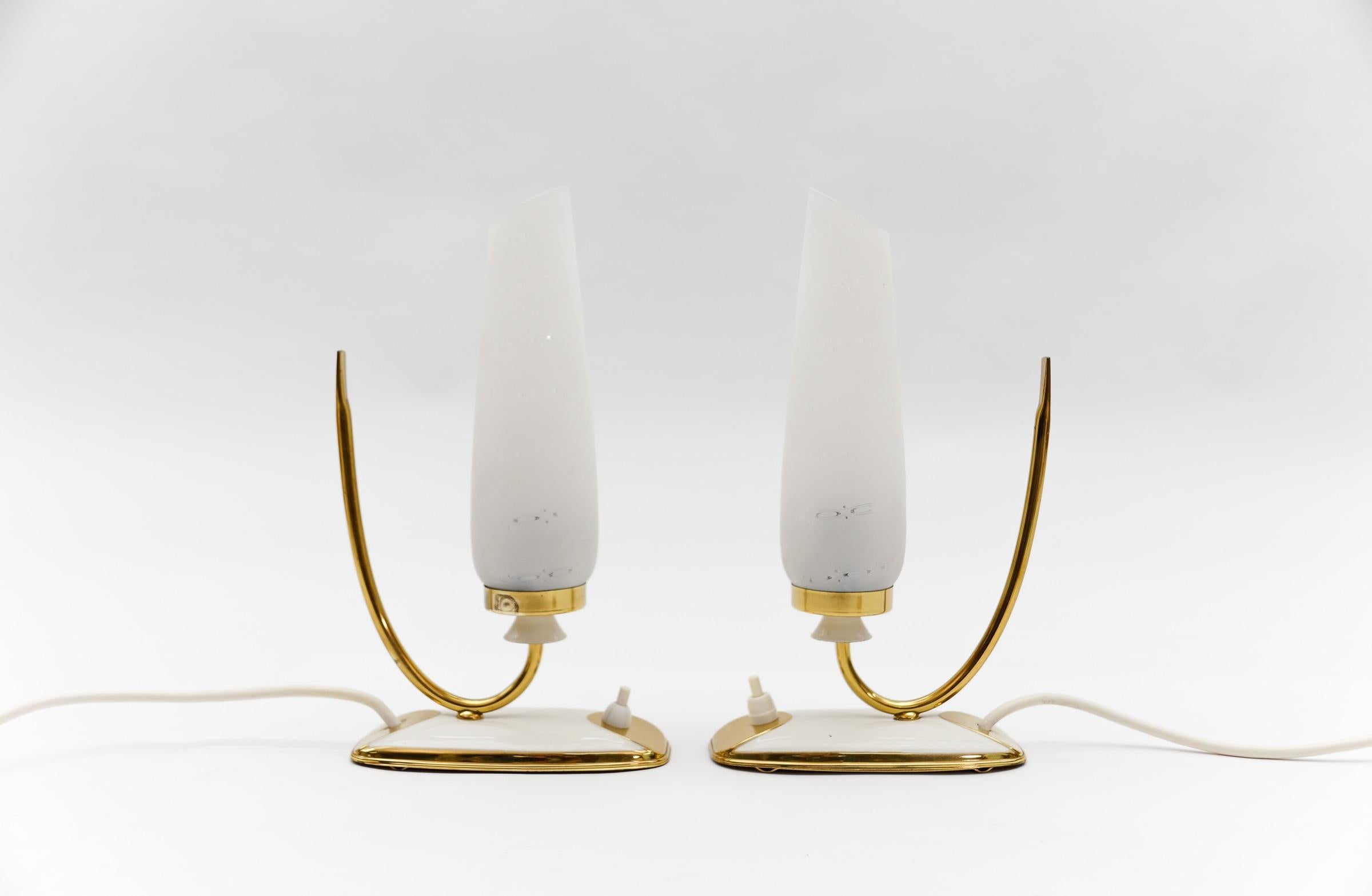 Metal Lovely Mid-Century Modern Brass and Glass Table Lamps, 1950s   For Sale