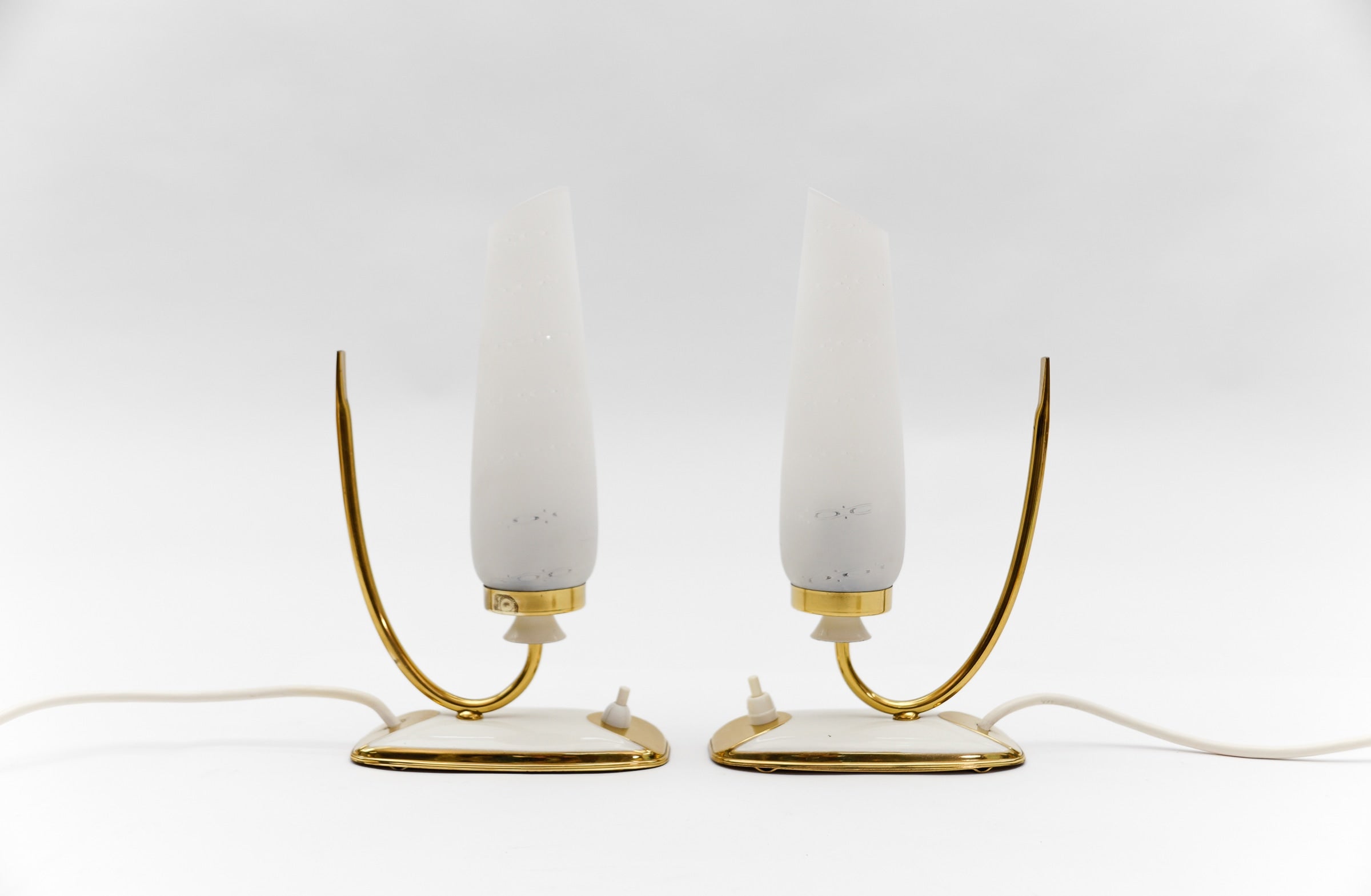 Lovely Mid-Century Modern Brass and Glass Table Lamps, 1950s