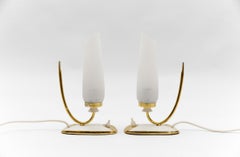 Lovely Mid-Century Modern Brass and Glass Table Lamps, 1950s