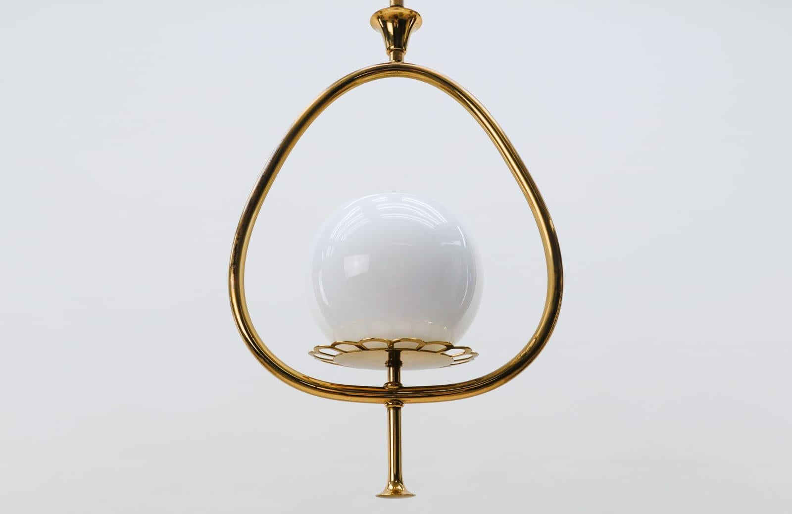 Austrian Lovely Mid-Century Modern Brass and Opaline Glass Ceiling Lamp, 1950s, Austria