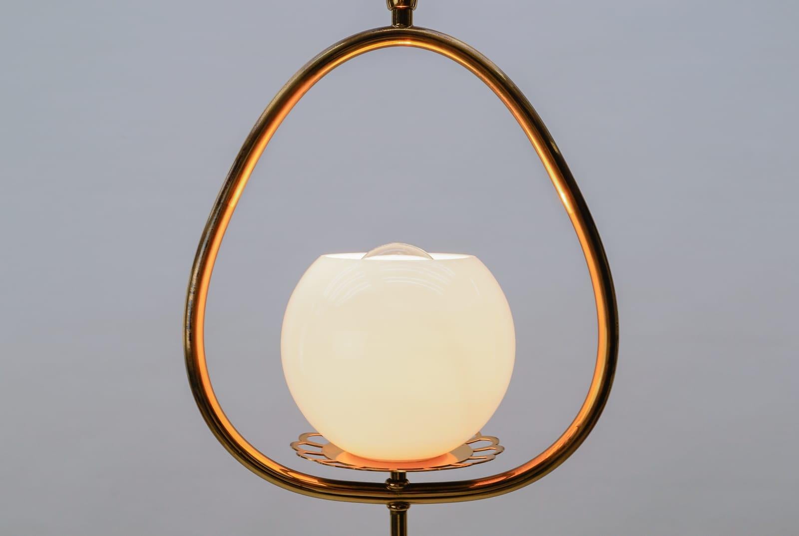 Lovely Mid-Century Modern Brass and Opaline Glass Ceiling Lamp, 1950s, Austria In Good Condition In Nürnberg, Bayern