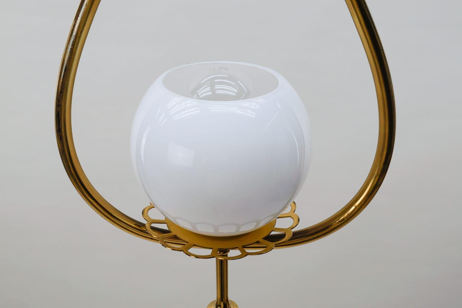 Mid-20th Century Lovely Mid-Century Modern Brass and Opaline Glass Ceiling Lamp, 1950s, Austria