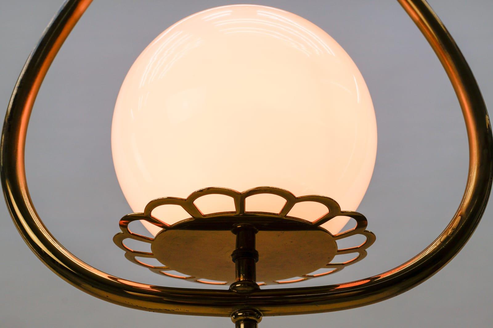 Lovely Mid-Century Modern Brass and Opaline Glass Ceiling Lamp, 1950s, Austria 1
