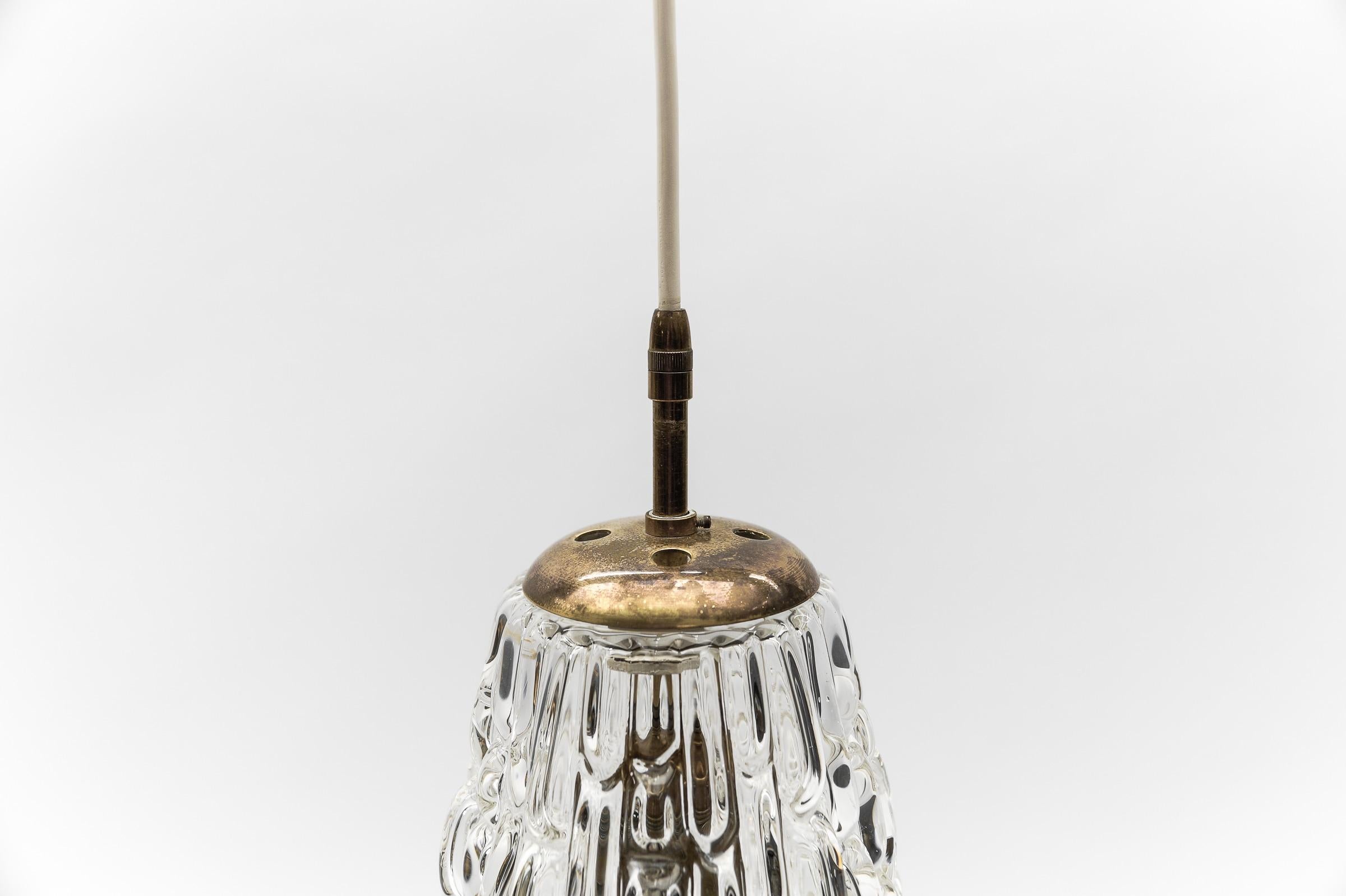 Metal Lovely Mid Century Modern Brass & Bubble Glass Pendant Lamp by Rupert Nikoll For Sale