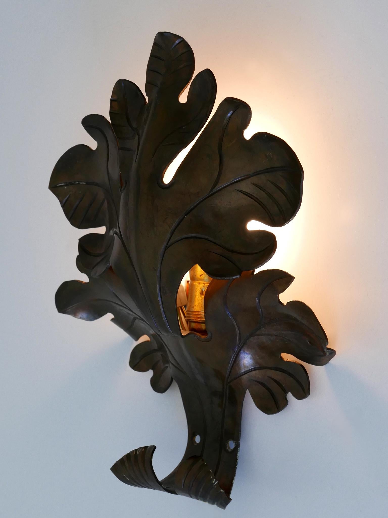 Graziosa lampada da parete o sconce in ottone a foglie di Oak della metà del secolo scorso, Germania 1960 in vendita 3
