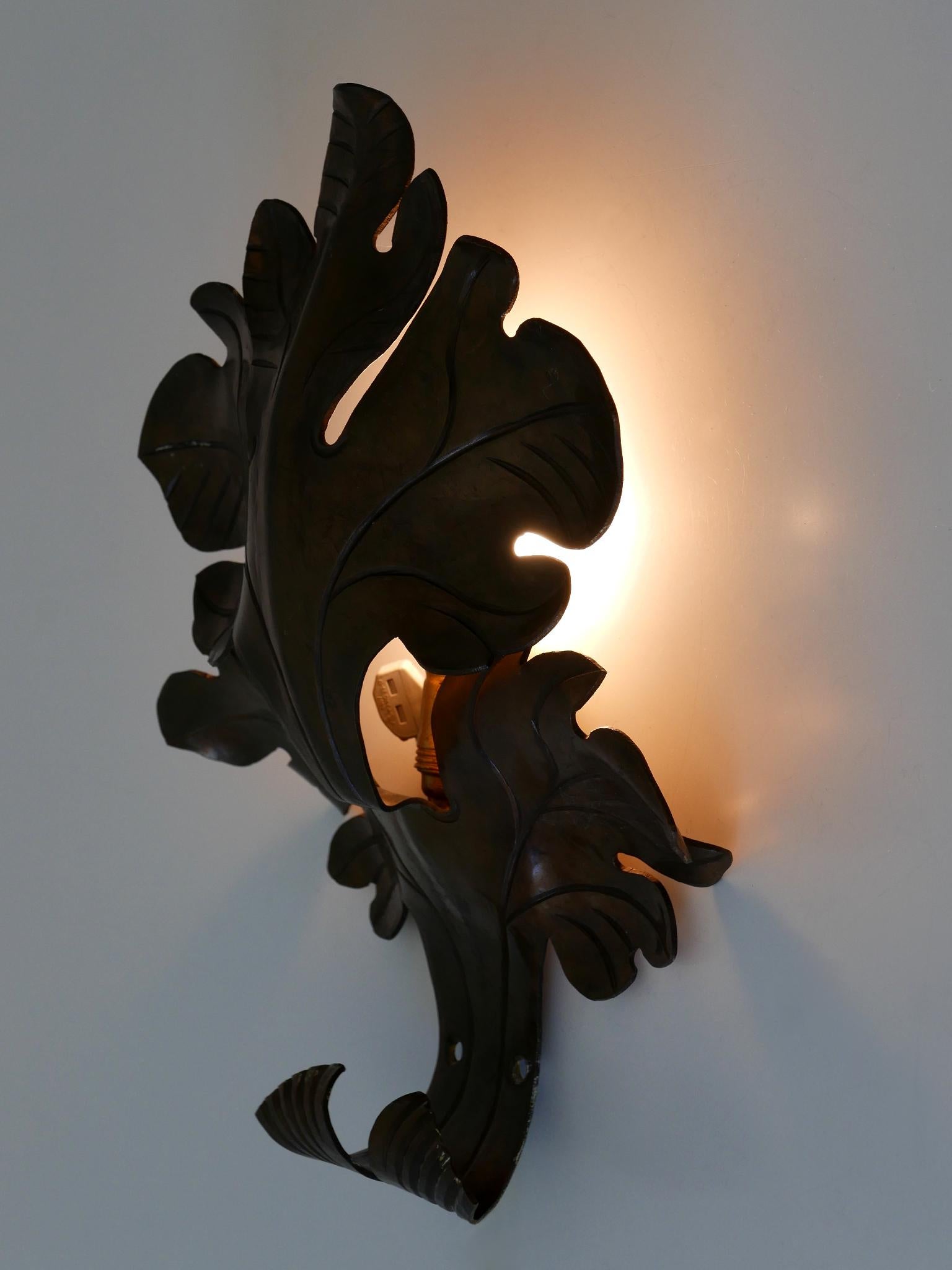 Graziosa lampada da parete o sconce in ottone a foglie di Oak della metà del secolo scorso, Germania 1960 in vendita 5