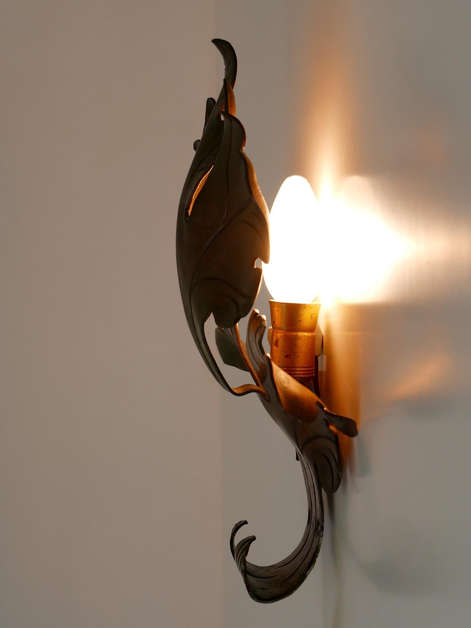 Graziosa lampada da parete o sconce in ottone a foglie di Oak della metà del secolo scorso, Germania 1960 in vendita 7