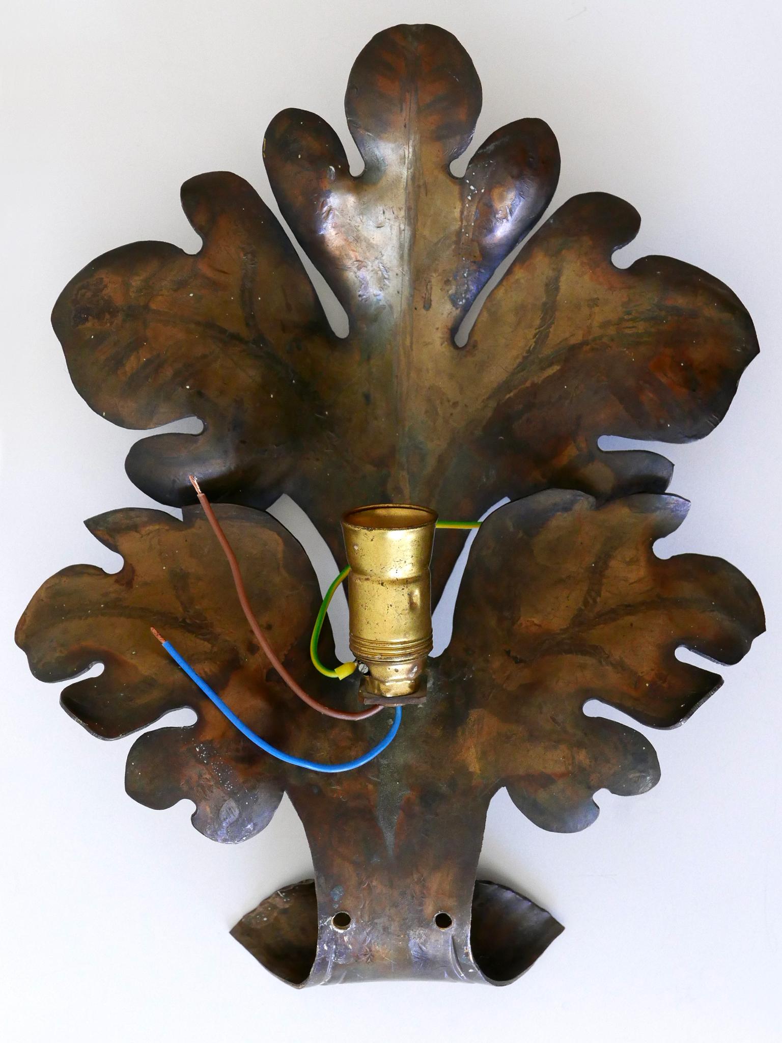 Graziosa lampada da parete o sconce in ottone a foglie di Oak della metà del secolo scorso, Germania 1960 in vendita 8