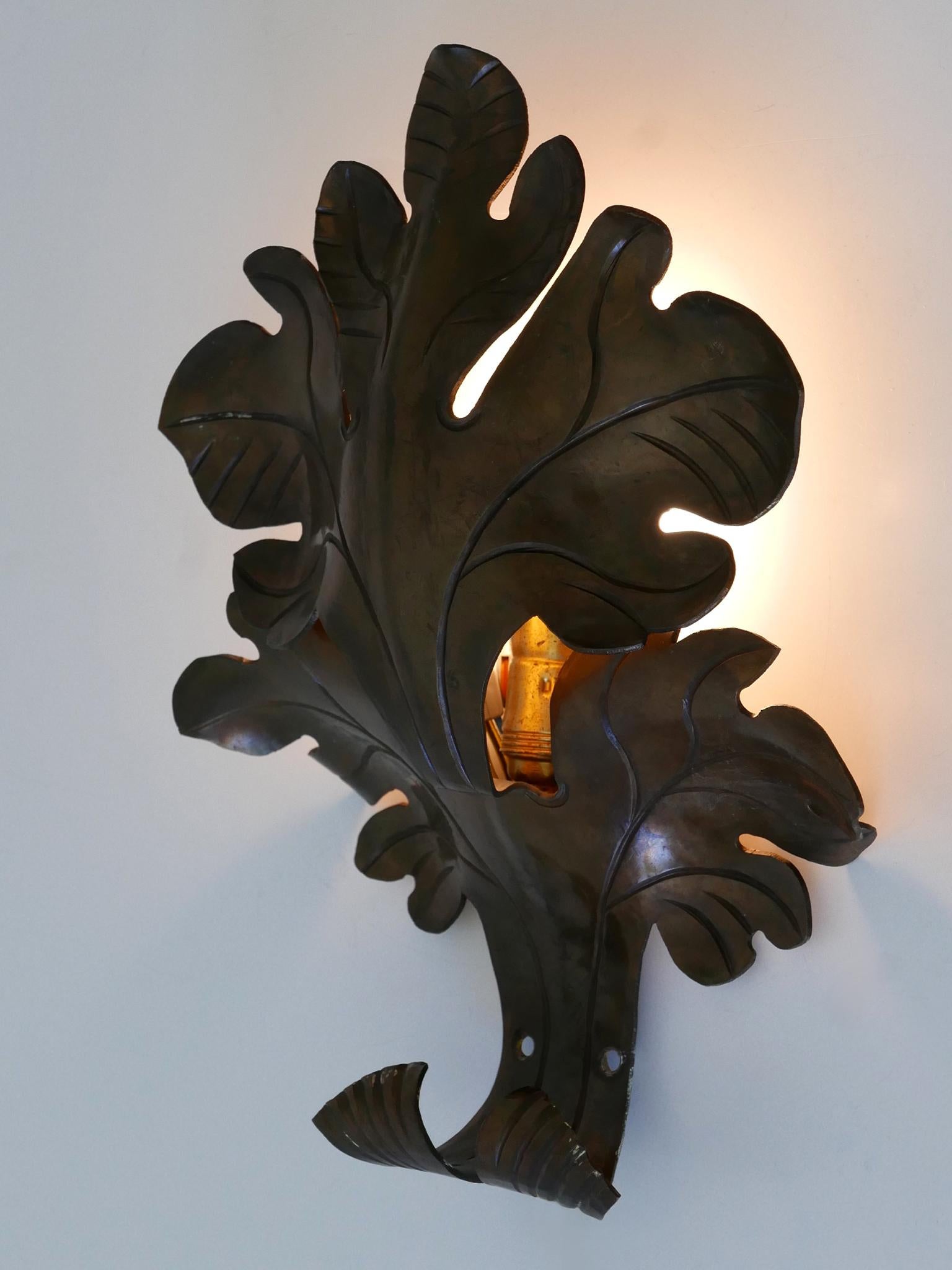 Graziosa lampada da parete o sconce in ottone a foglie di Oak della metà del secolo scorso, Germania 1960 in vendita 2