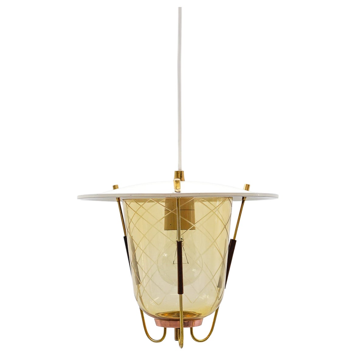Lovely Mid-Century Modern Ceiling Lamp in Copper, Brass and Glass, 1950s