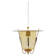 Lovely Mid-Century Modern Ceiling Lamp in Copper, Brass and Glass, 1950s