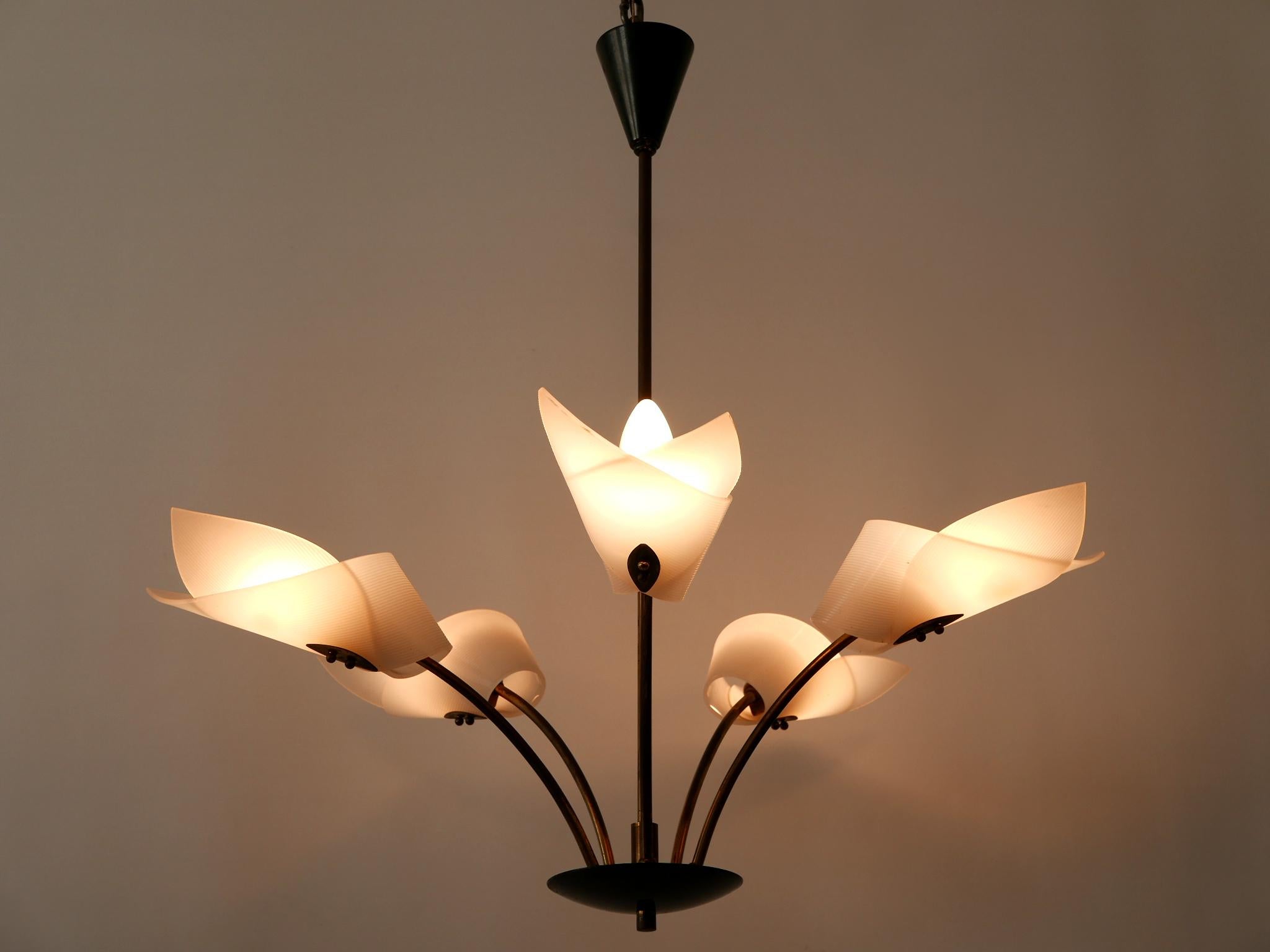 Lovely Mid-Century Modern Fived-Armed Chandelier or Pendant Lamp Germany 1950s For Sale 6