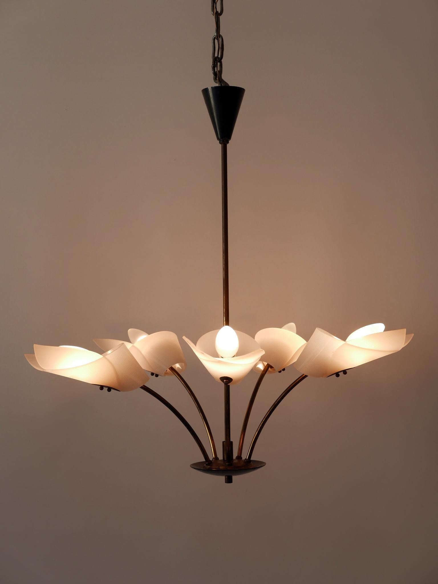 Brass Lovely Mid-Century Modern Fived-Armed Chandelier or Pendant Lamp Germany 1950s For Sale