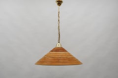 Lovely Mid-Century Modern Pendant Light made in Rattan and Brass , 1950s