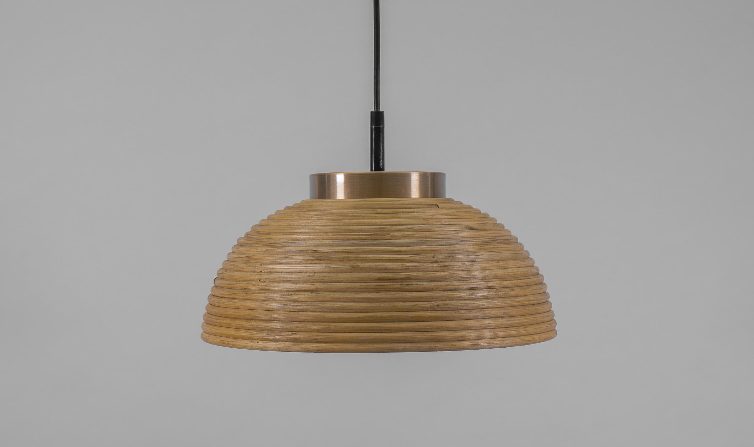 Lovely Mid-Century Modern Pendant Light made in Rattan, Glass and Copper , 1960s For Sale 5