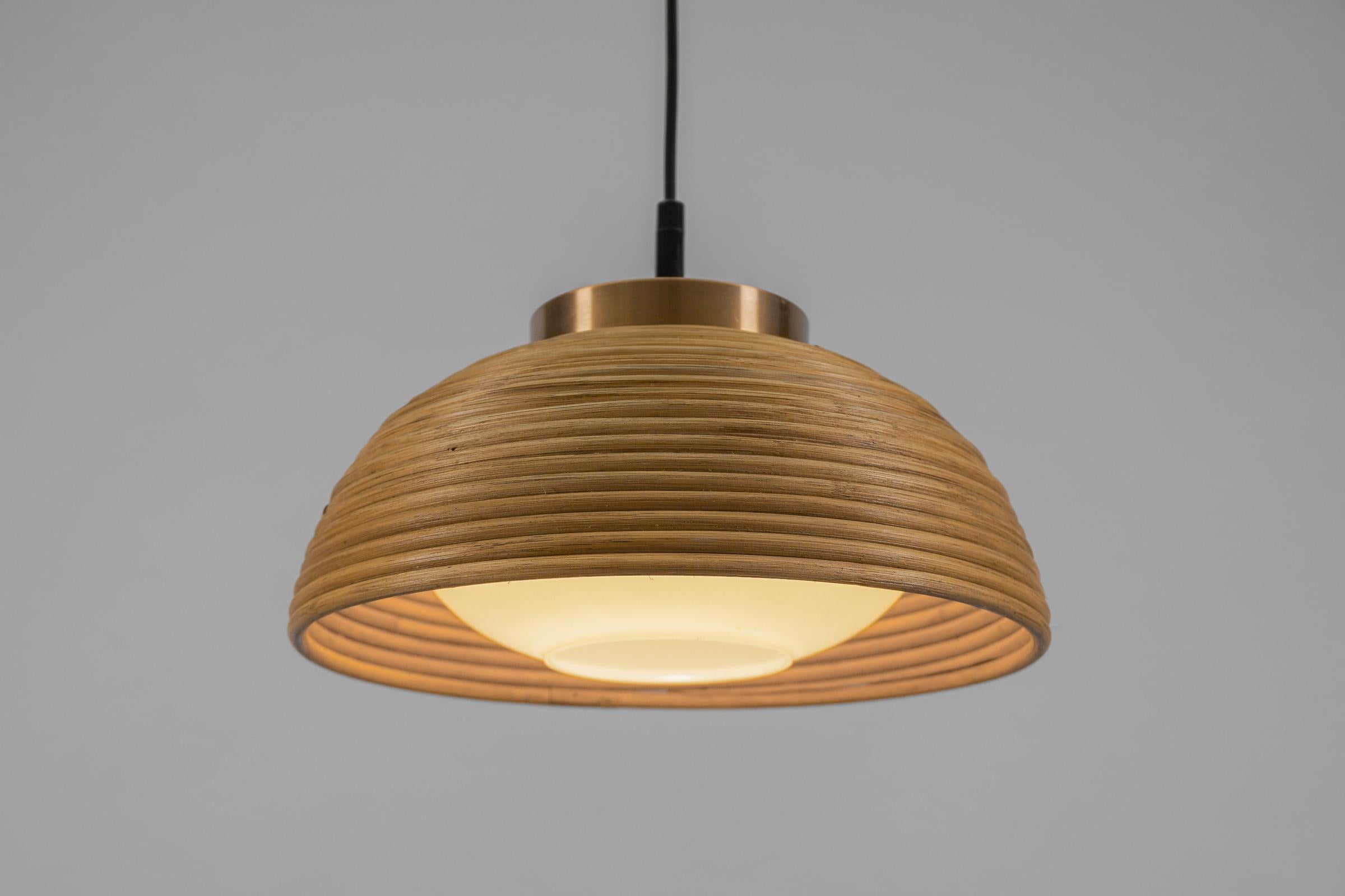 Lovely Mid-Century Modern Pendant Light made in Rattan, Glass and Copper , 1960s For Sale 7
