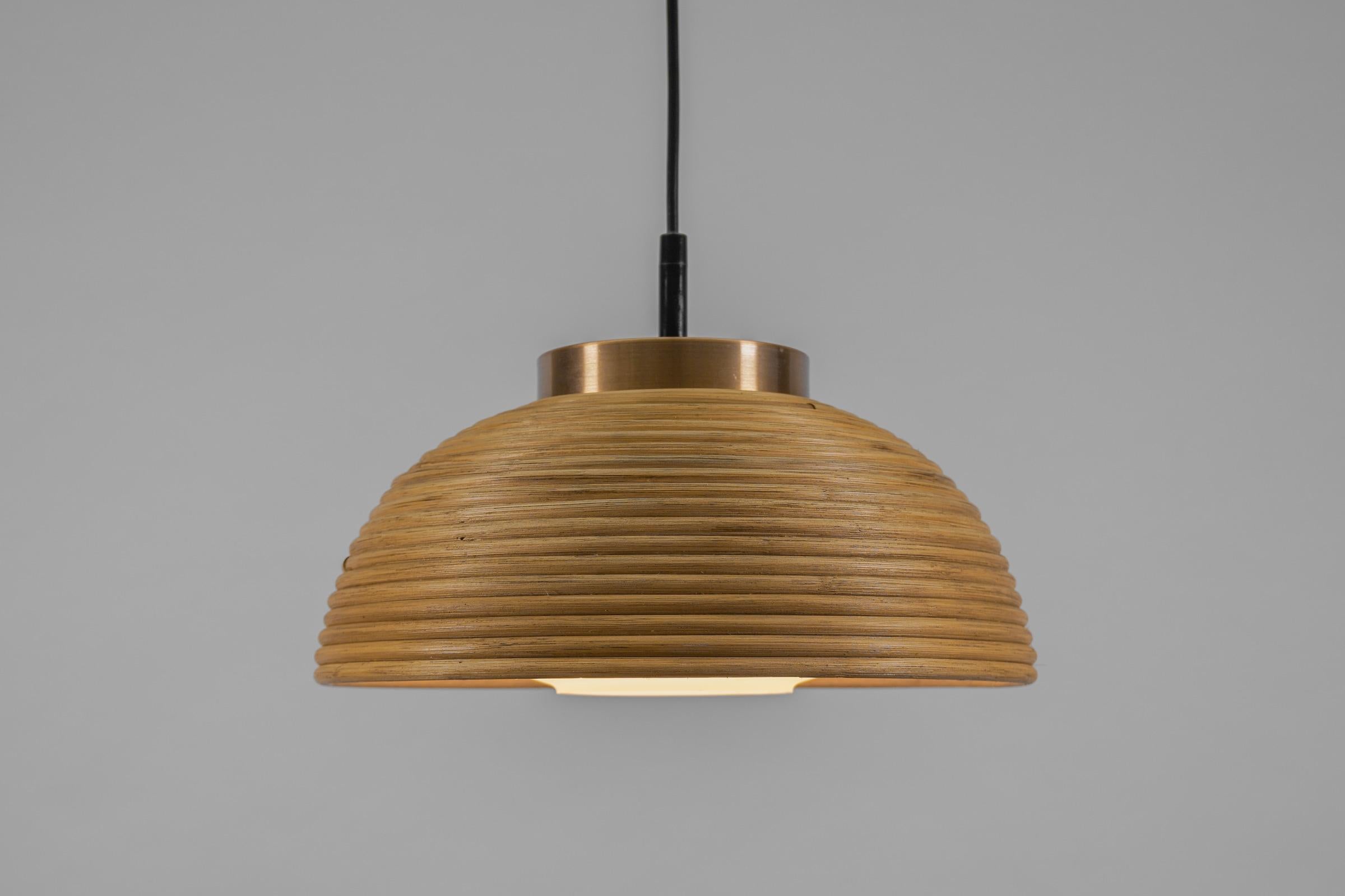 Mid-20th Century Lovely Mid-Century Modern Pendant Light made in Rattan, Glass and Copper , 1960s For Sale