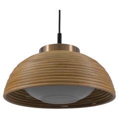Lovely Mid-Century Modern Pendant Light made in Rattan, Glass and Copper , 1960s