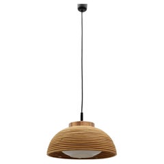 Lovely Mid-Century Modern Pendant Light made in Rattan, Glass and Copper , 1960s