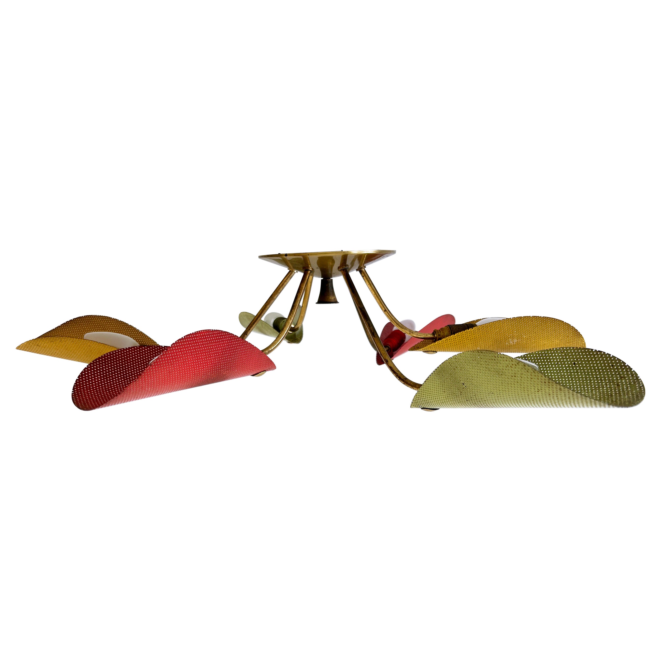 Bella lampada da soffitto in metallo traforato e ottone della metà del secolo scorso, Germania, anni '50 in vendita