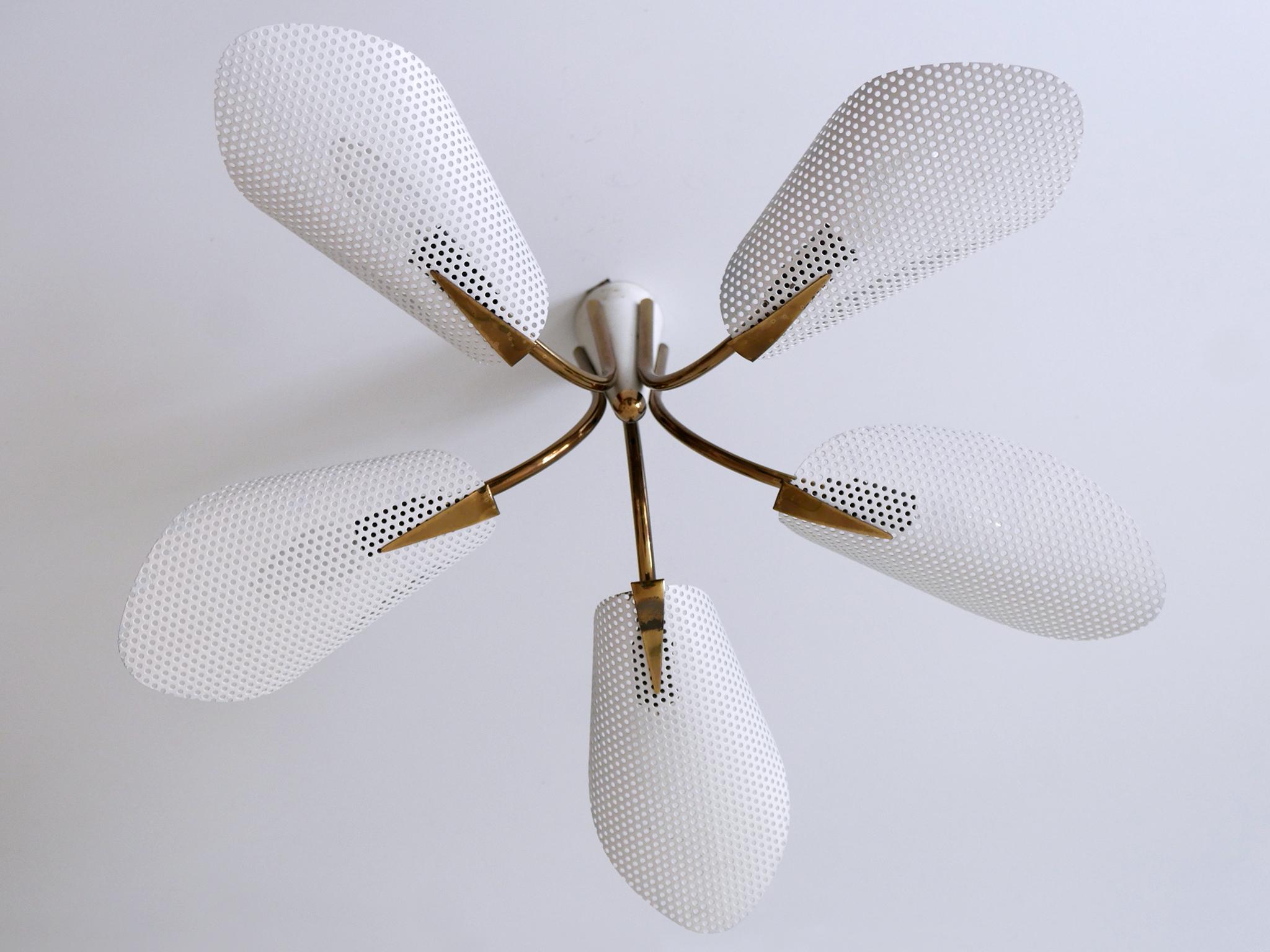 Lovely Mid Century Modern Perforated Metal & Brass Ceiling Lamps Germany 1950s 7