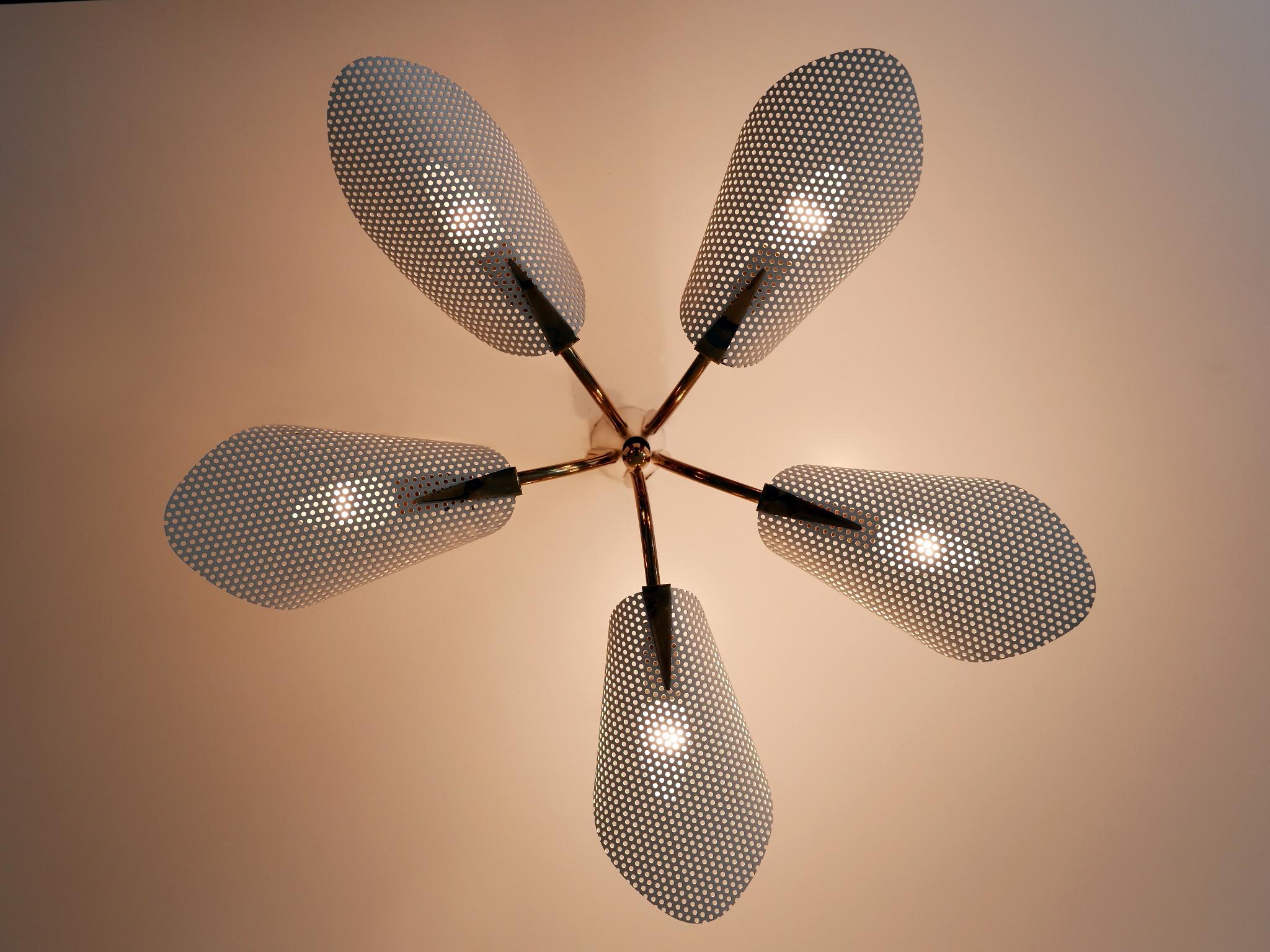 Lovely Mid Century Modern Perforated Metal & Brass Ceiling Lamps Germany 1950s 8