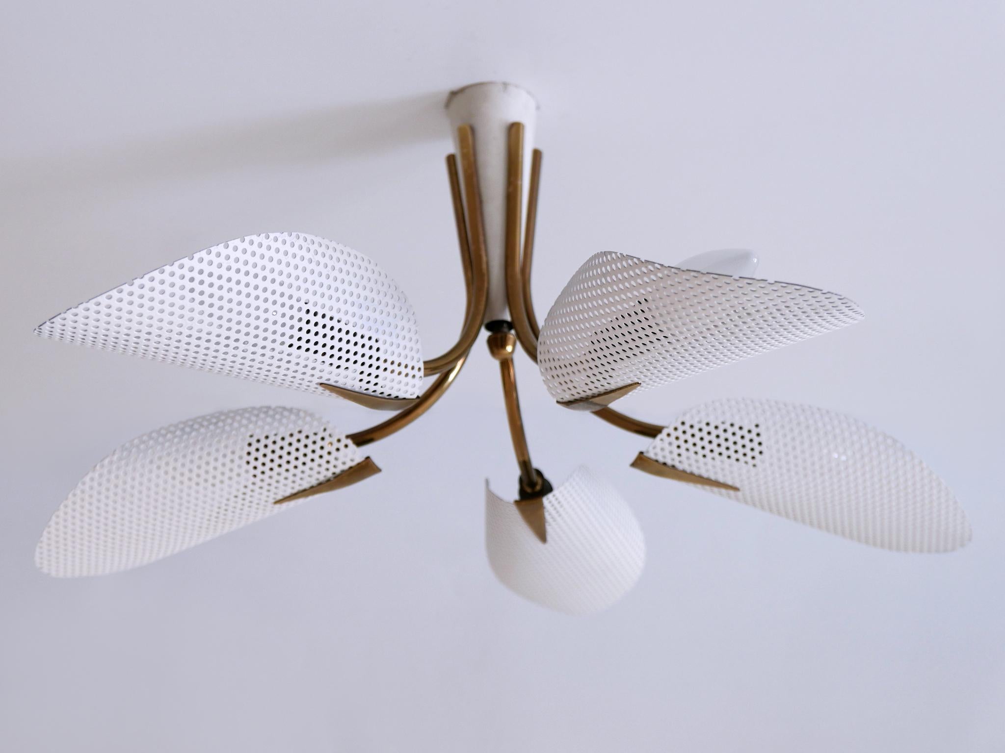 Mid-Century Modern Lovely Mid Century Modern Perforated Metal & Brass Ceiling Lamps Germany 1950s