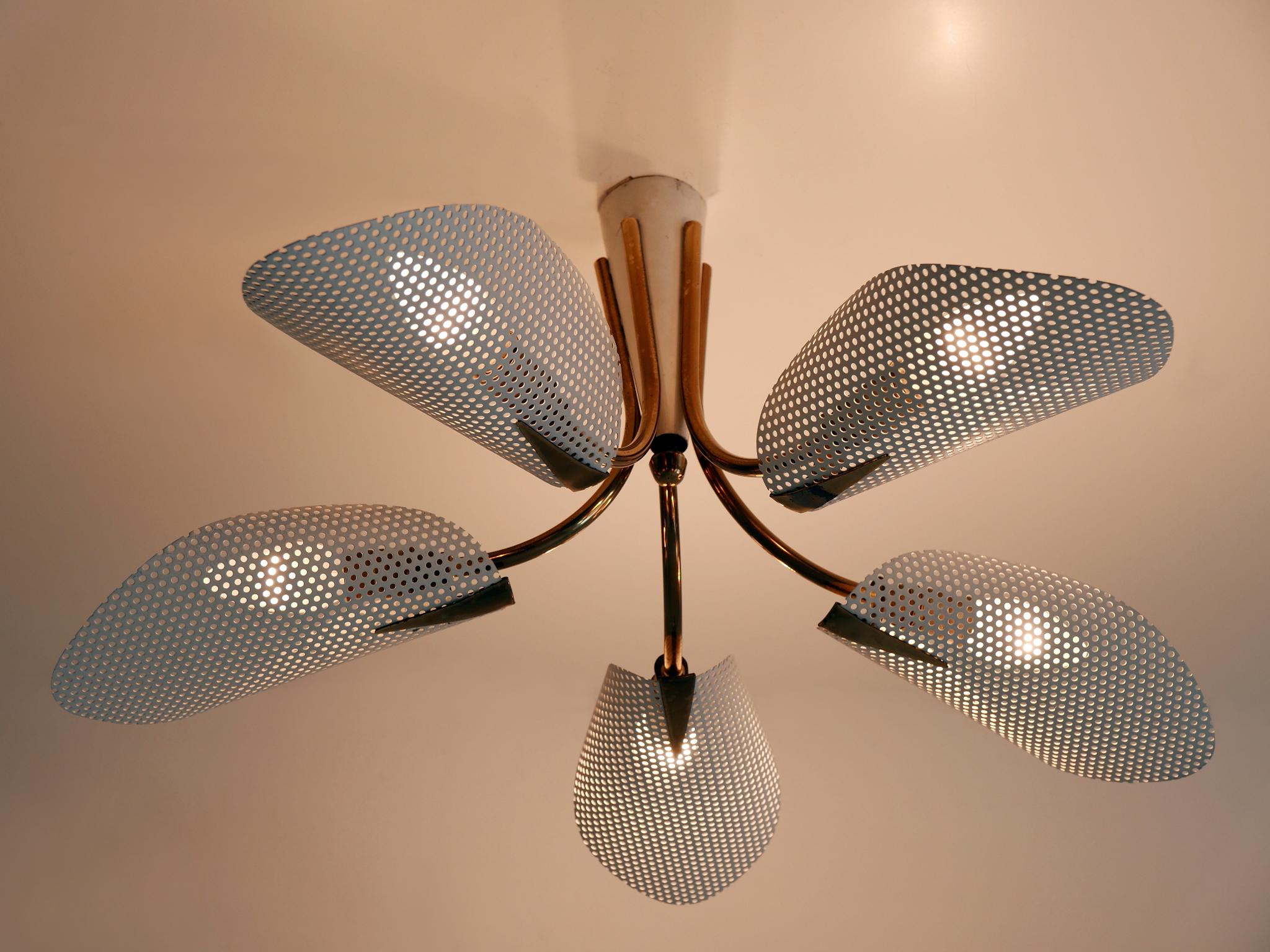 Lovely Mid Century Modern Perforated Metal & Brass Ceiling Lamps Germany 1950s In Good Condition In Munich, DE