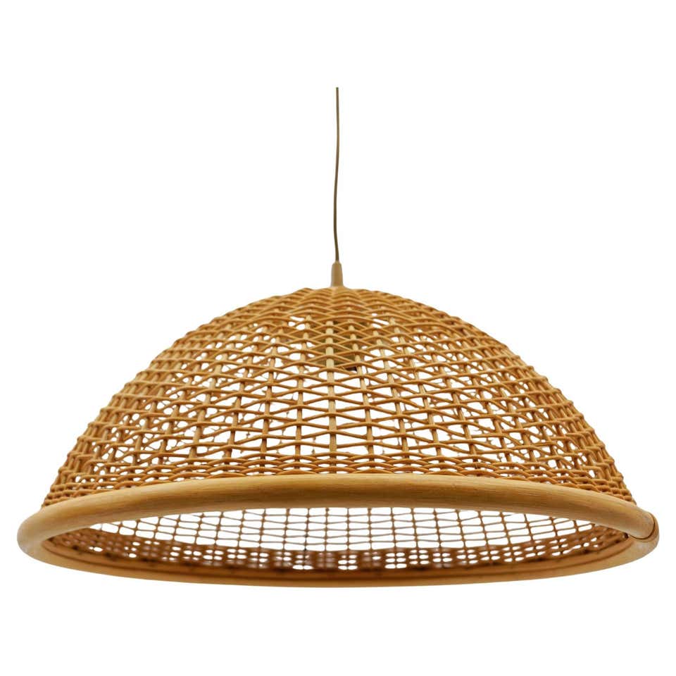 Mid-Century Pencil Reed Rattan Bamboo pendant light. Italy 1970's For ...