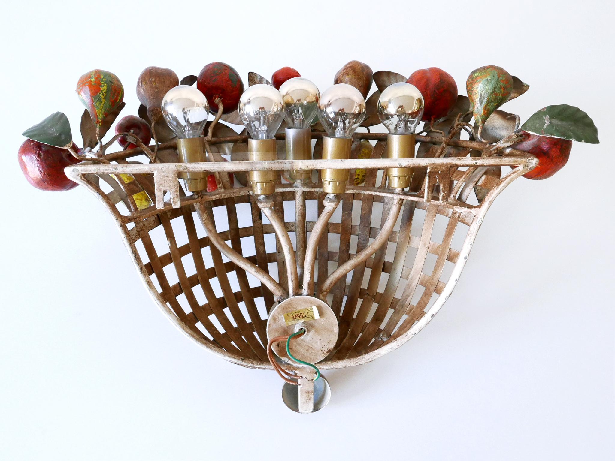 Lovely Mid-Century Modern Sconce Fruit Basket by Lucienne Monique Italy, 1960s For Sale 9