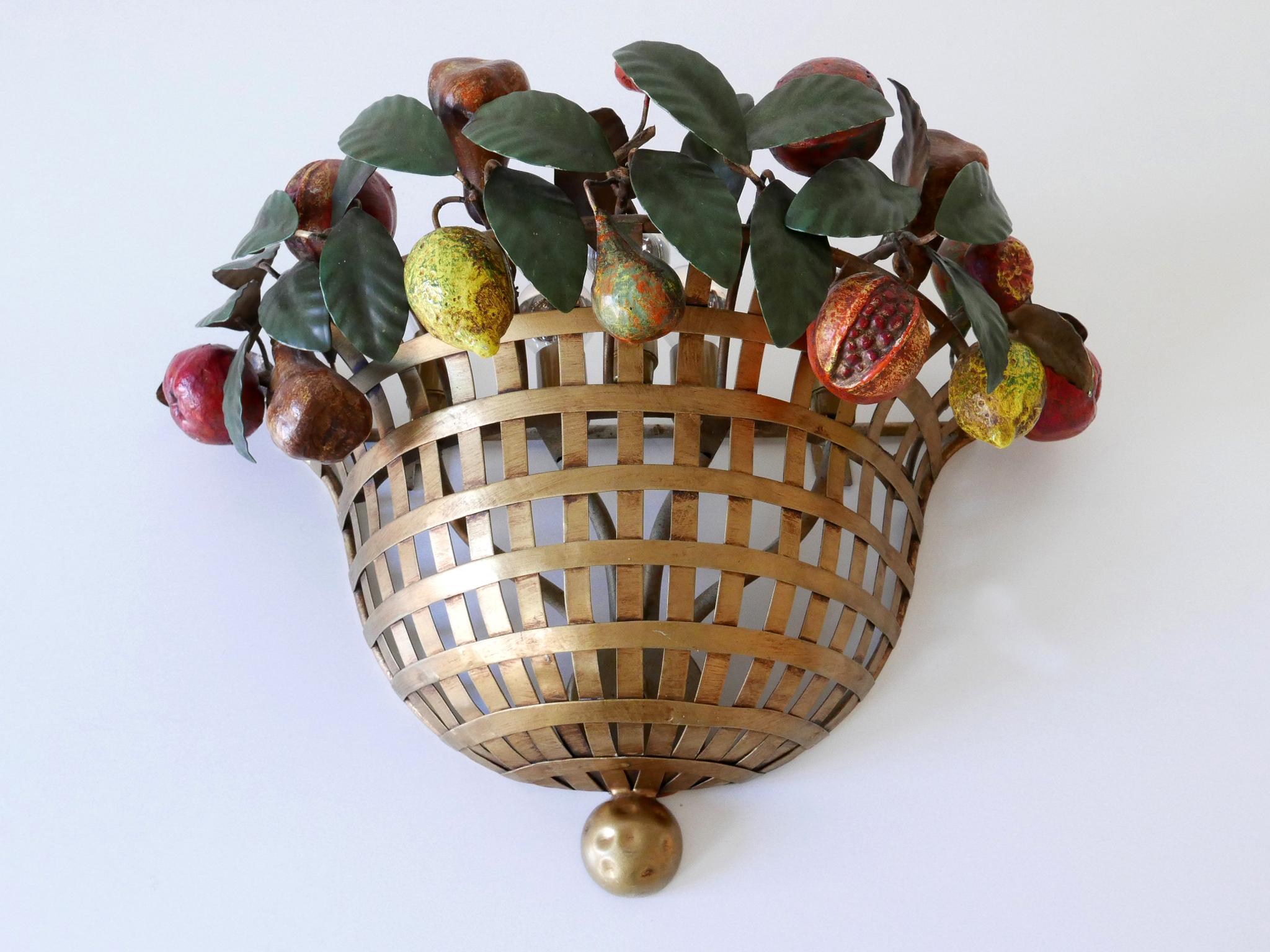 Mid-Century Modern Lovely Mid-Century Modern Sconce Fruit Basket by Lucienne Monique Italy, 1960s For Sale