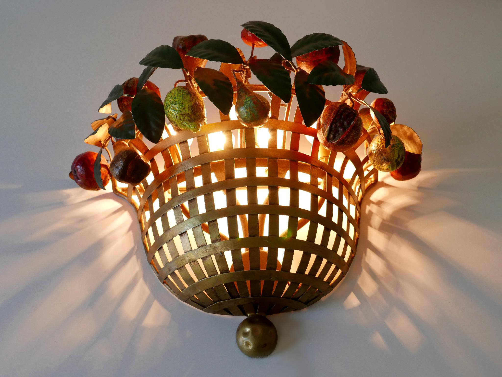 Italian Lovely Mid-Century Modern Sconce Fruit Basket by Lucienne Monique Italy, 1960s For Sale