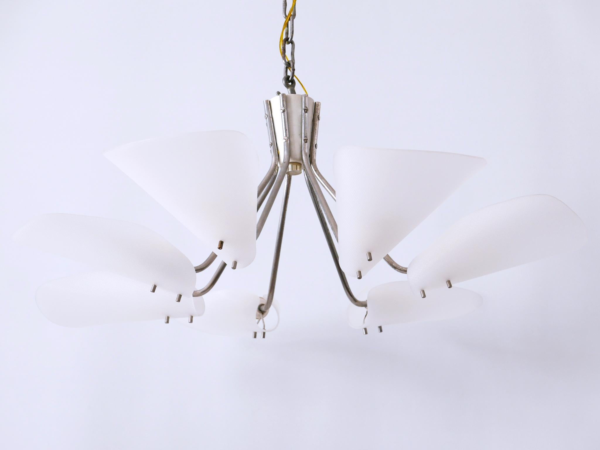 Plated Lovely Mid-Century Modern Seven-Armed Chandelier or Pendant Lamp Germany 1950s For Sale