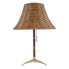 Ravissante lampe de table The Moderns en laiton, osier et teck, années 1950, Autriche
