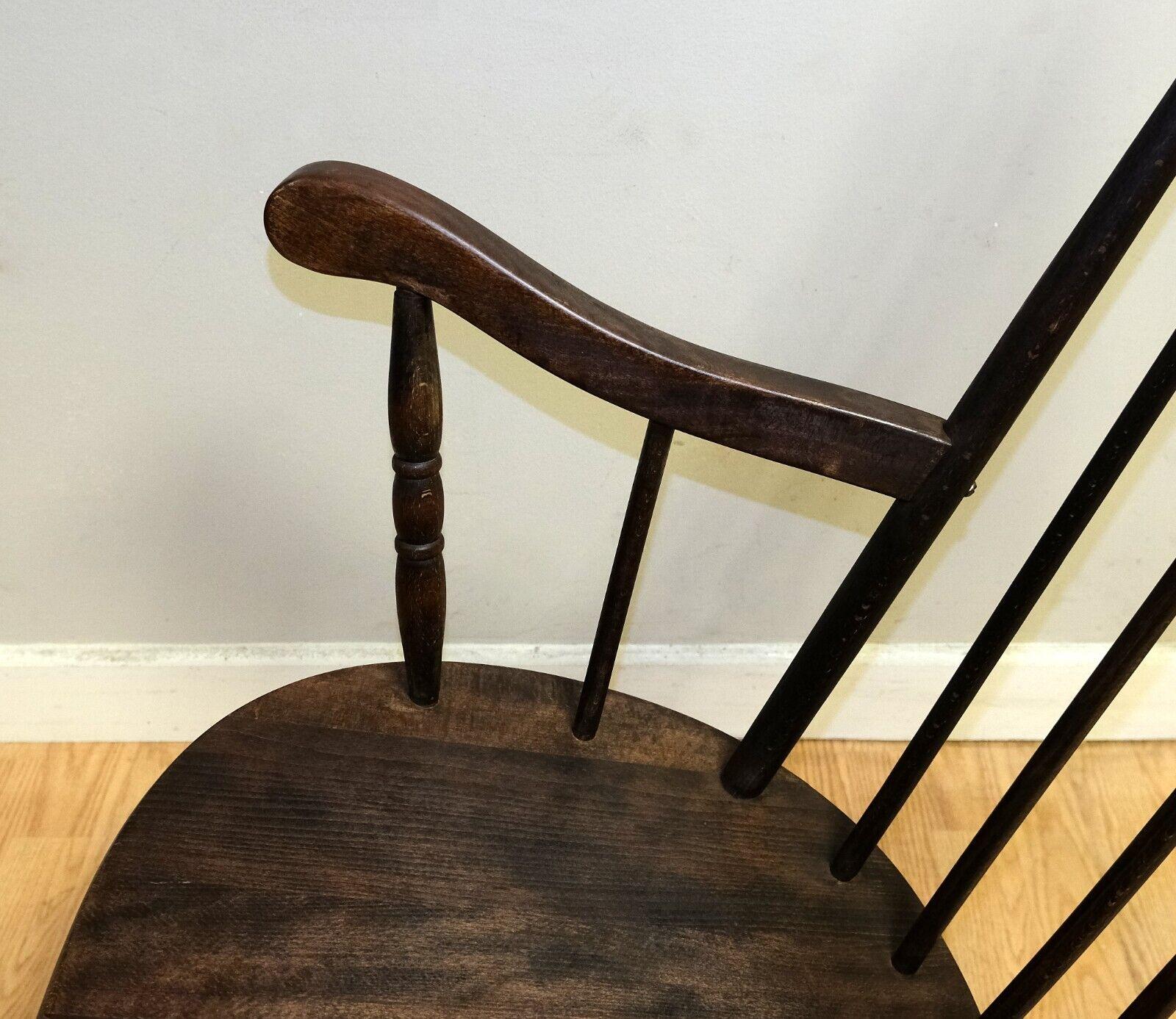 Lovely Mid-Century Modern Vintage Windsor Elm Slat Back Rocking Armchair 6