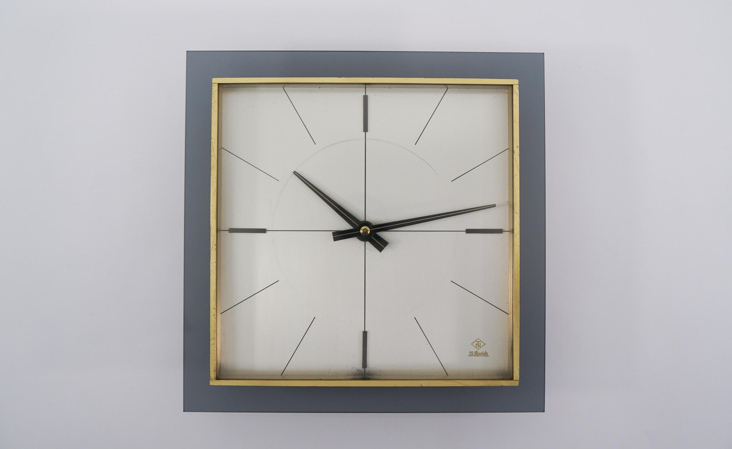 Lovely Mid-Century Modern Wall Clock by Telenorma TN in Brass and Acryl, 1960s For Sale 1