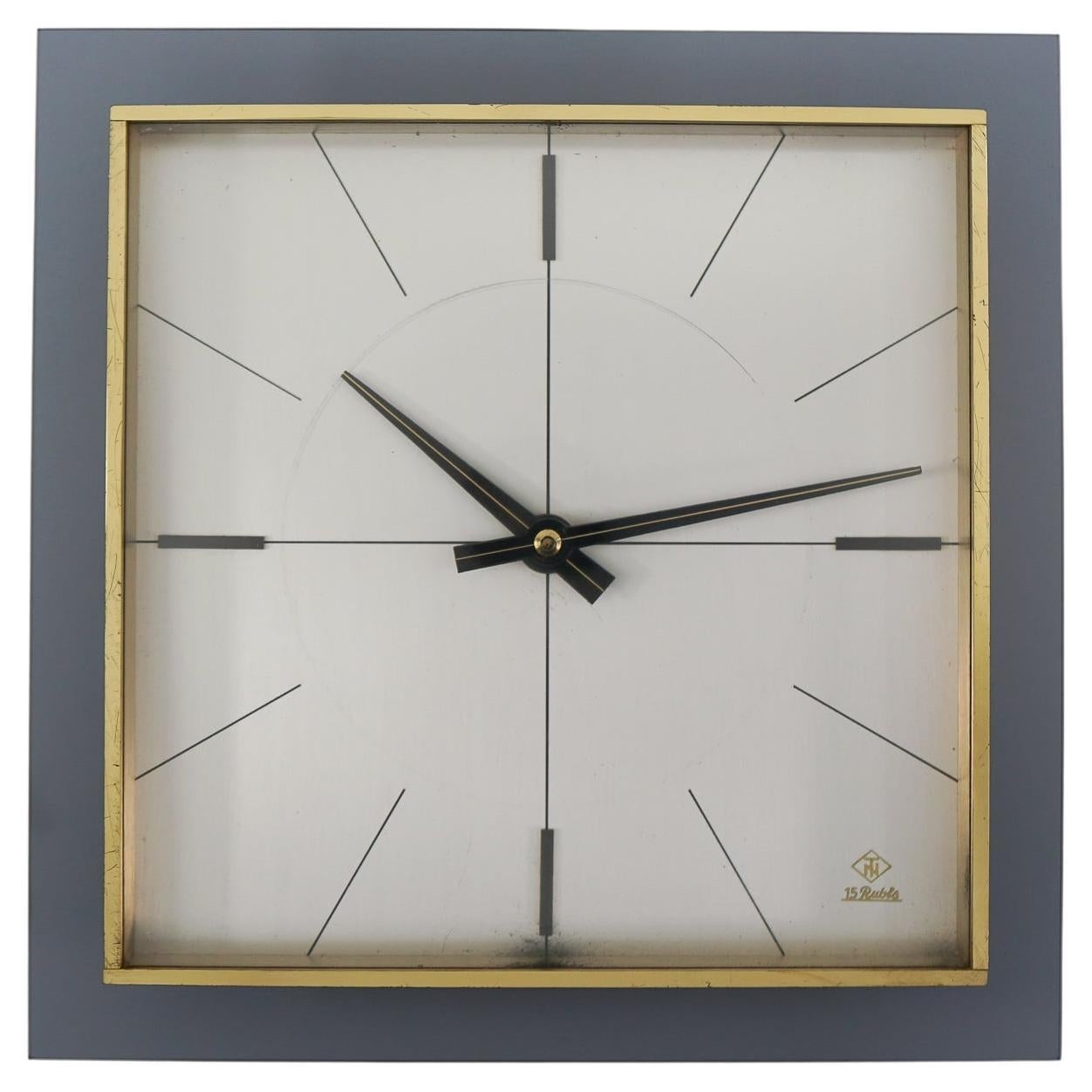 Lovely Mid-Century Modern Wall Clock by Telenorma TN in Brass and Acryl, 1960s For Sale