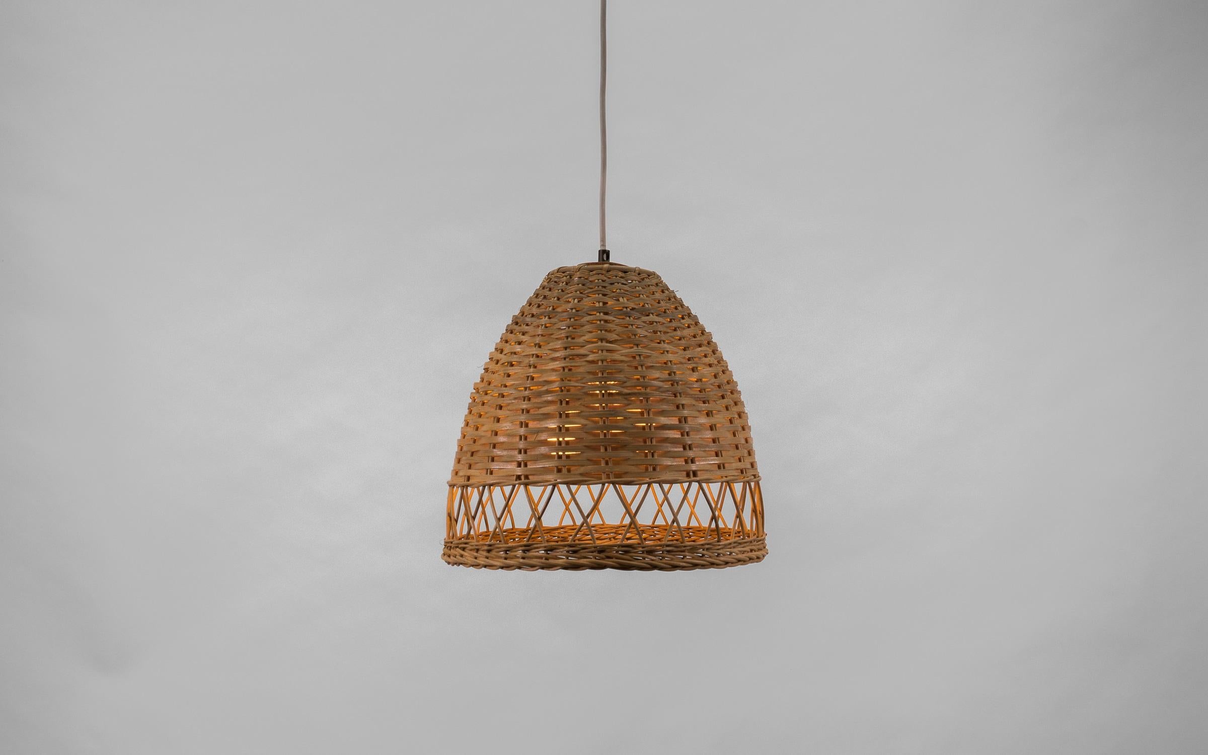 Lovely Mid-Century Modern Wicker Pendant Lamp, 1960s Italy For Sale 2