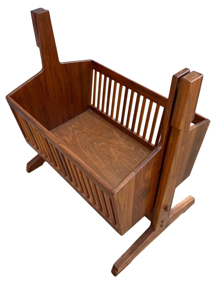 Lovely Midcentury Solid Walnut Studio Craft Baby Child Swinging